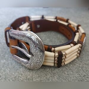 Tony Lama Brown Leather Western Belt with Silver Buckle